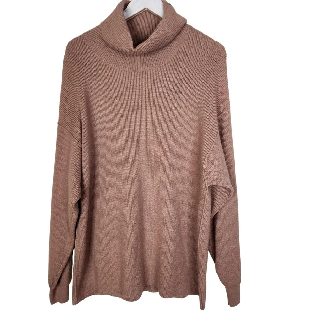FREE PEOPLE Sweater‎ Womens Small Pink Softly Structured Tunic Cowl Neck Ribbed